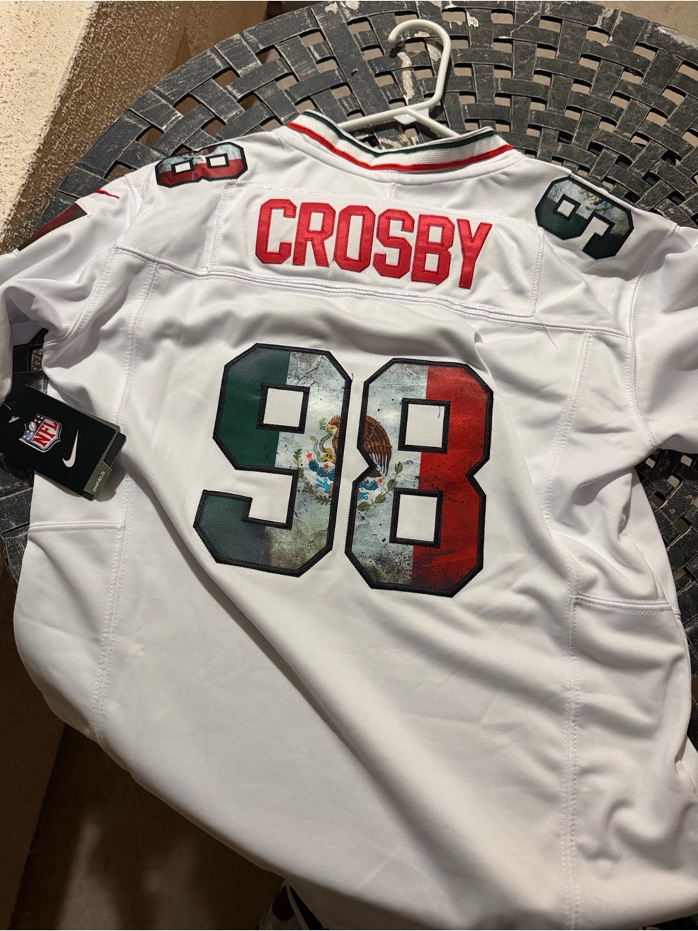 Crosby #98 White NFL Jersey with Mexican Flag Number Detail